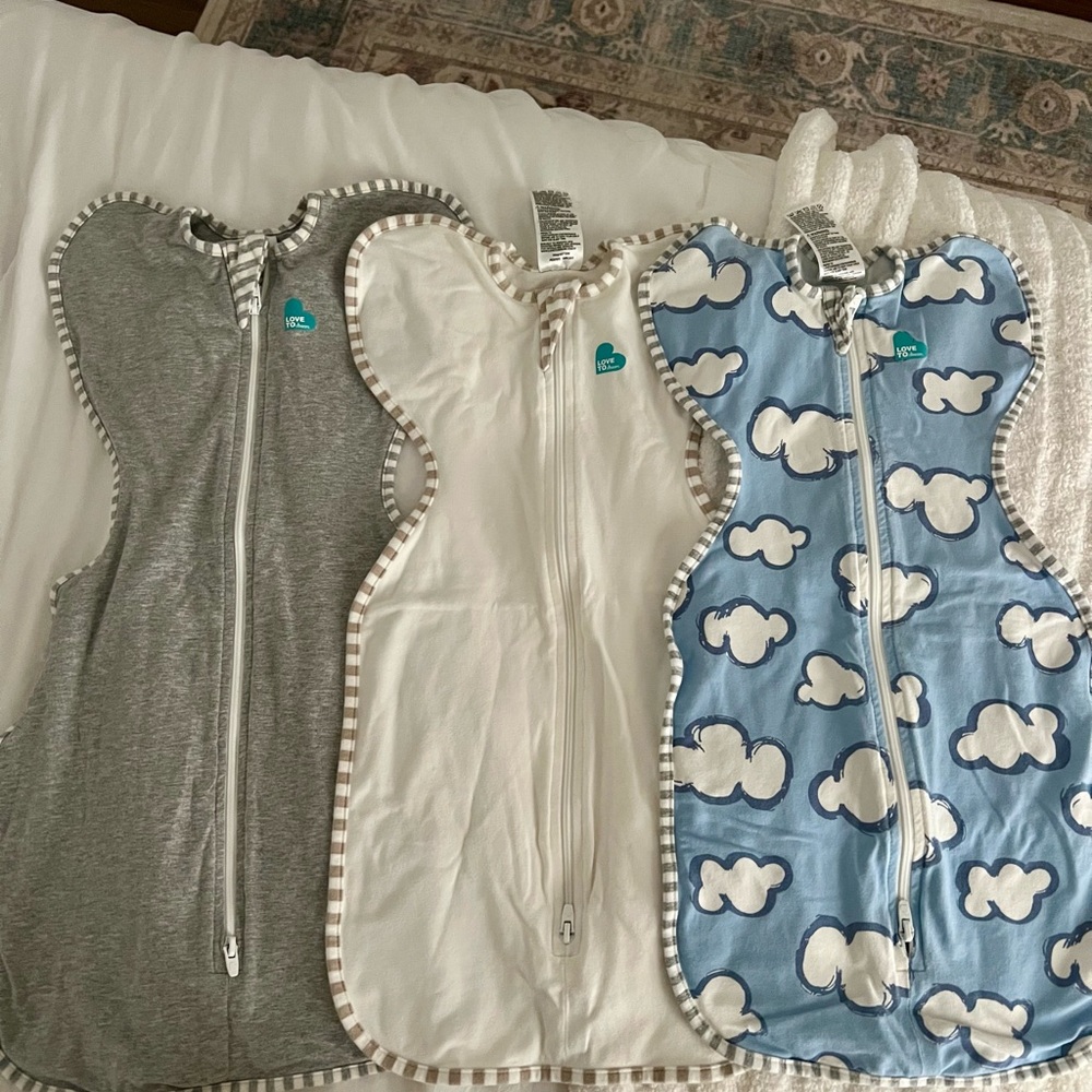 Love to dream 3-Pack Swaddle Sleep Sacks — (2 size NB, 1 size Small)